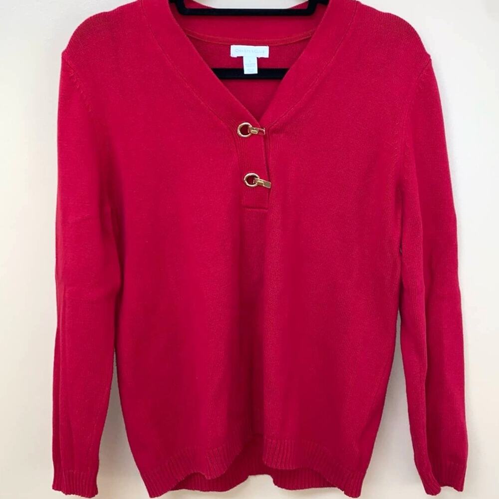 Charter Club Red Knit Gold Clasps Sweater Size: Large